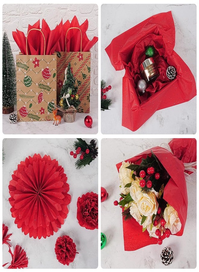 MAMUNU 60 Sheets Red Tissue Paper for Gift Bags, 20 × 14 inch Red Glitter Tissue Paper for Gift Wrapping Packaging DIY Crafts, Sparkle Wrapping Tissue Bulk for for Christmas Birthday Party Decoration Holiday - Image 5